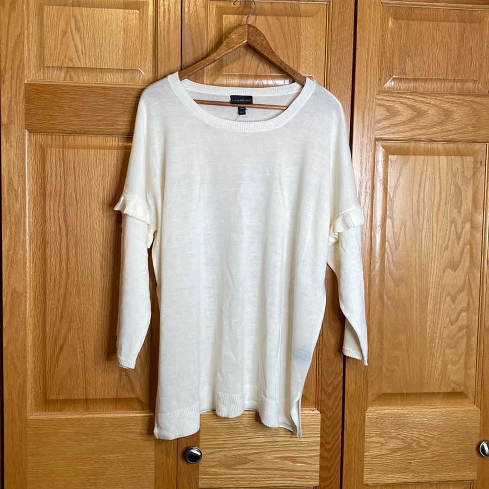 Lane Bryant off white ruffle sleeve sweater NWOT size 14/16